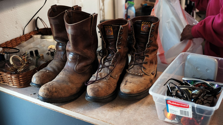 old boots in a thrift store