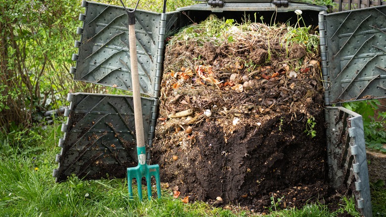 big compost pile in layers