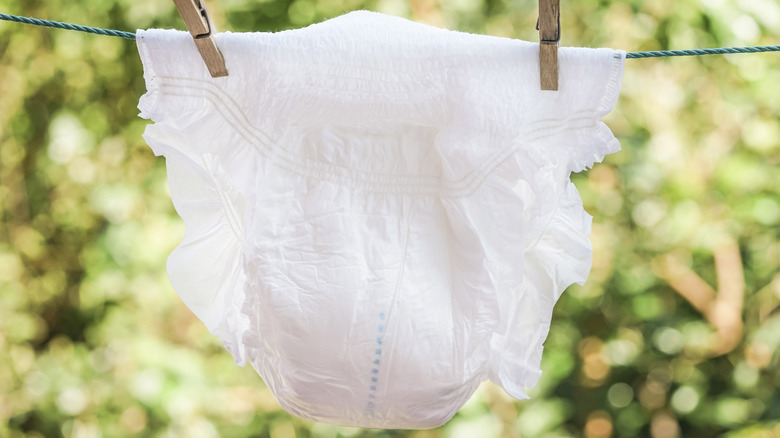 Disposable diaper on outdoor clothesline