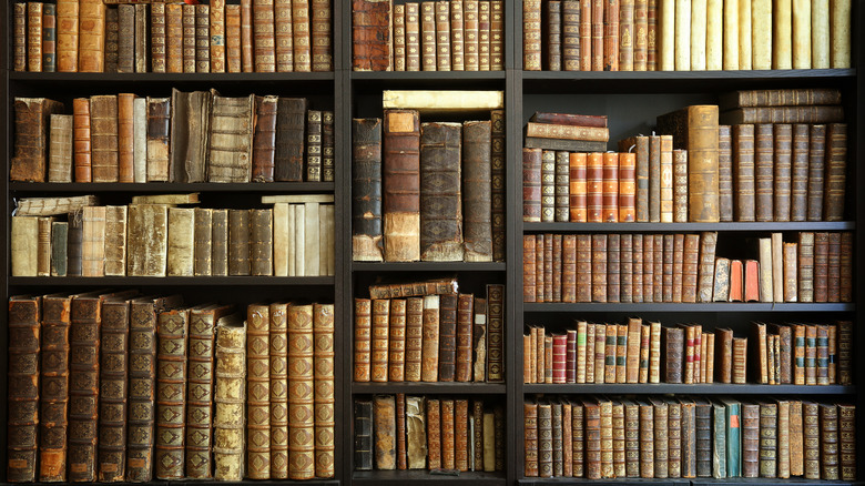 Crowded and cluttered bookcase