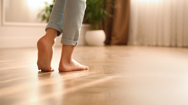 Woman walking on heated floor