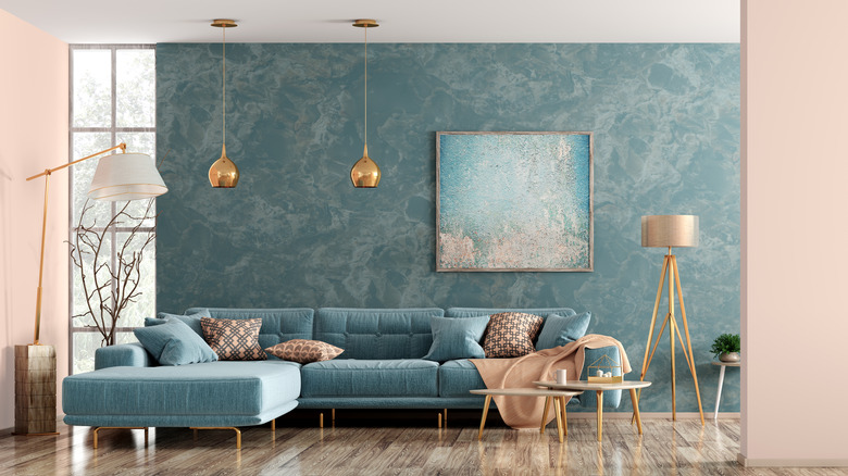 lounge with blue feature wall