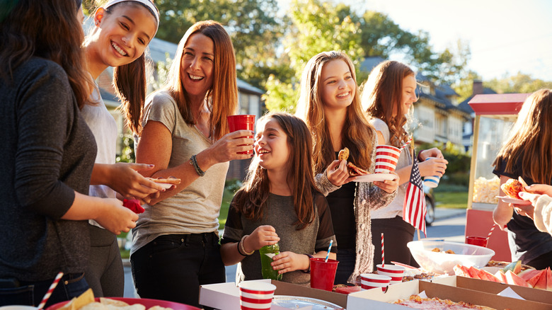 Girls chat at block party