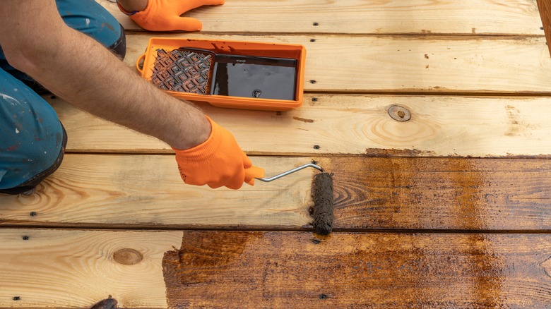 staining deck with foam roller