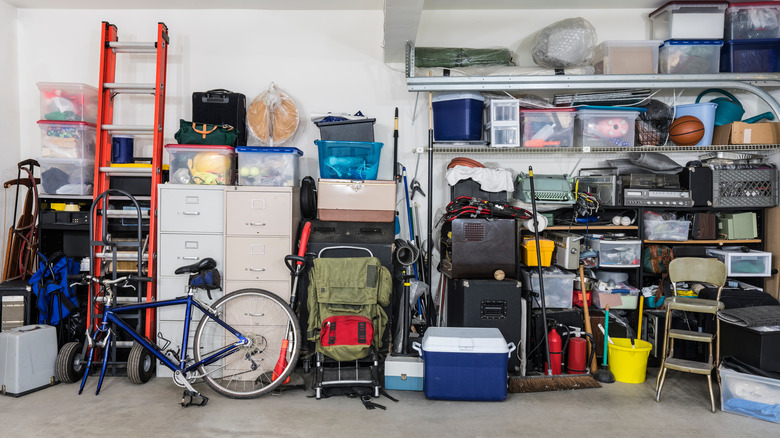 Garage with organized containers 