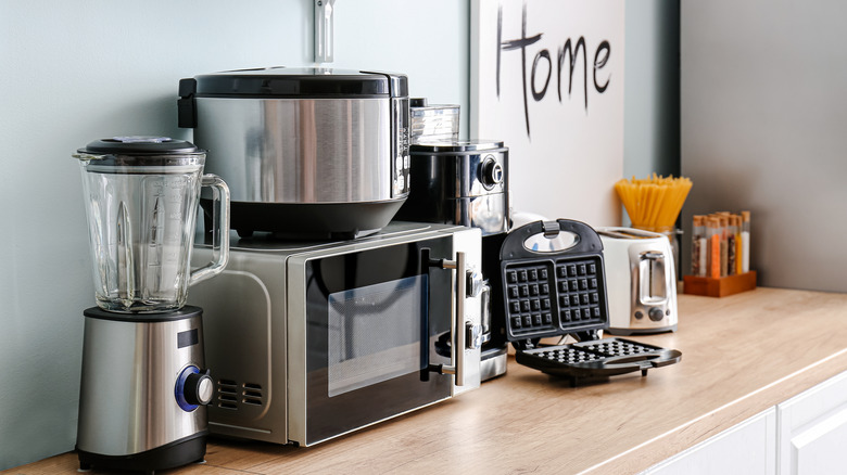 kitchen appliances on counter