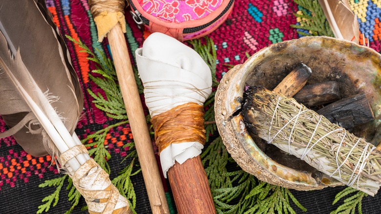 sage during indigenous smudging ceremony