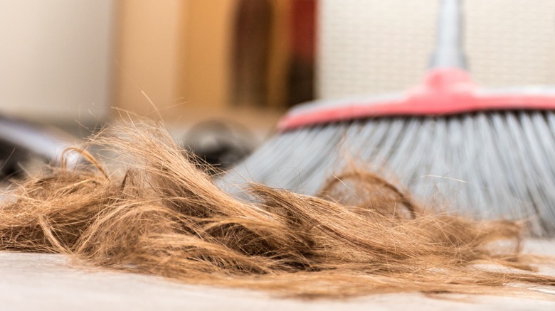 Sweeping up hair after haircut 