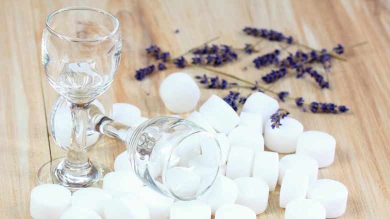 Salt pellets under wine goblet