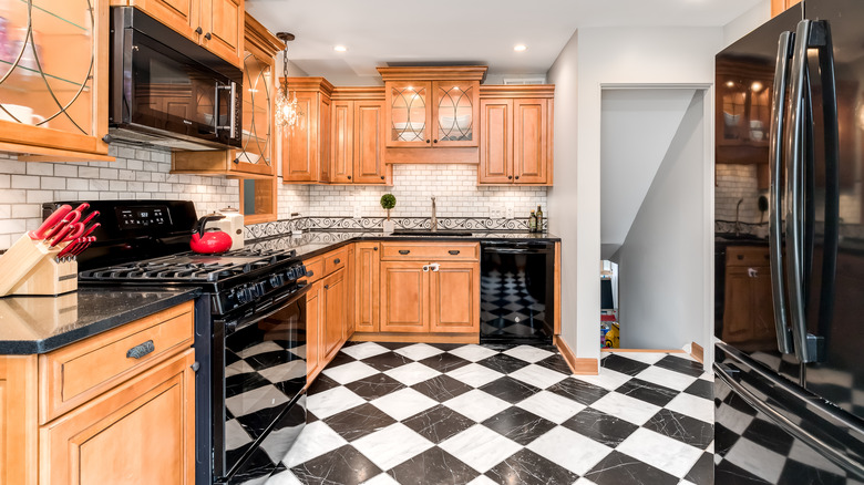 Black and white kitchen floor