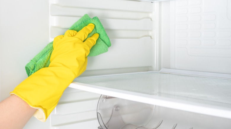 Hand cleaning refrigerator interior
