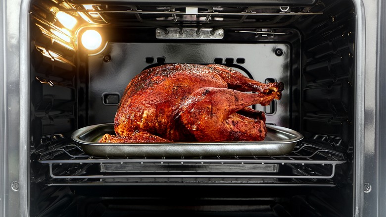 turkey cooking inside oven