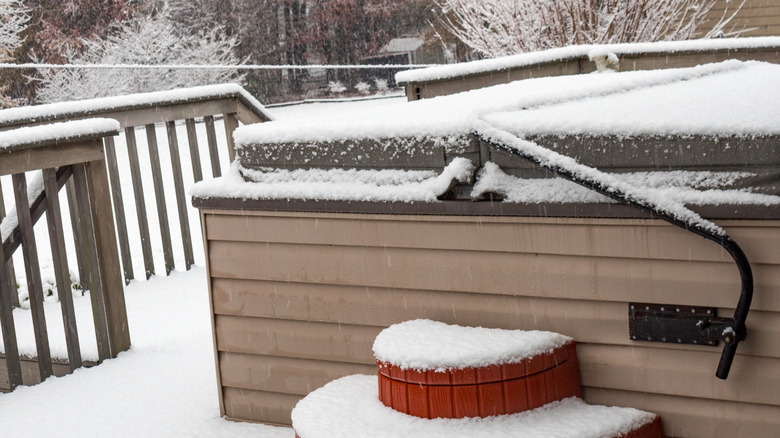 snow-covered residential hot tub