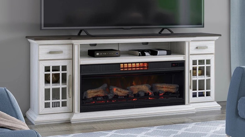 White Costco 2-in-1 fireplace and TV combo