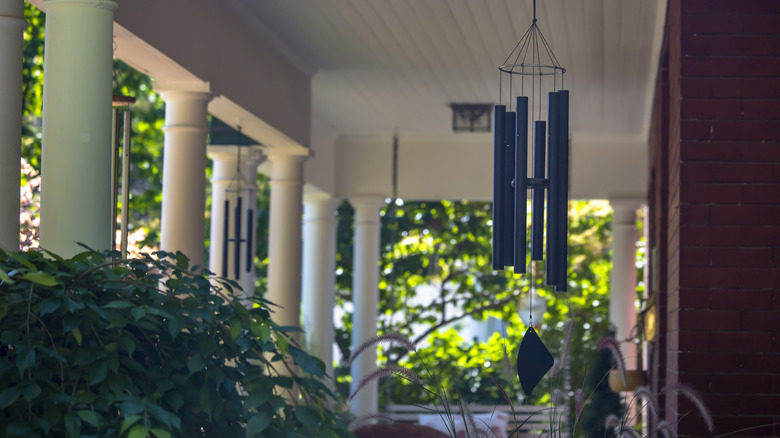 Covered porch with wind chimes