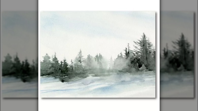 painting of wintery trees