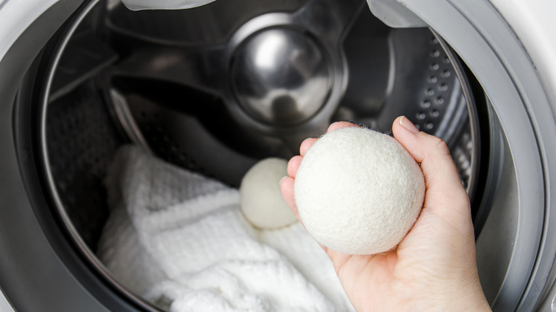 Person holding dryer ball