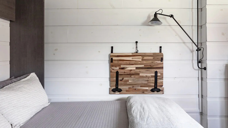 Bedroom of converted train home