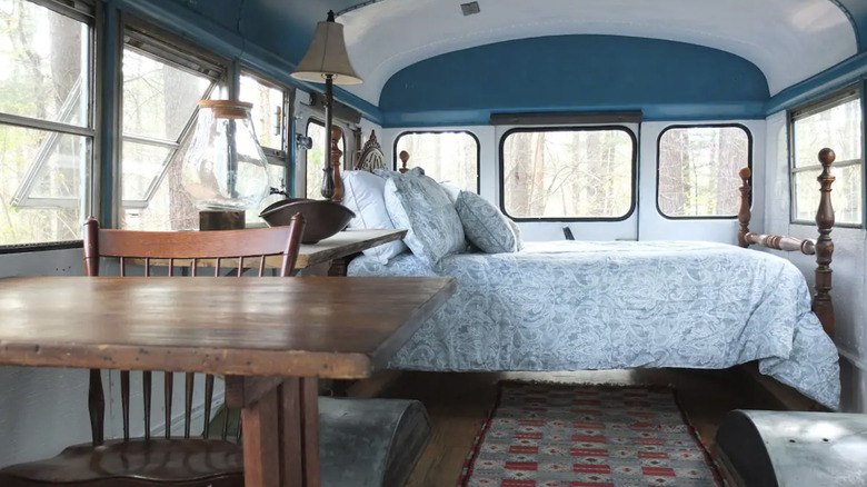 inside the bus on Airbnb