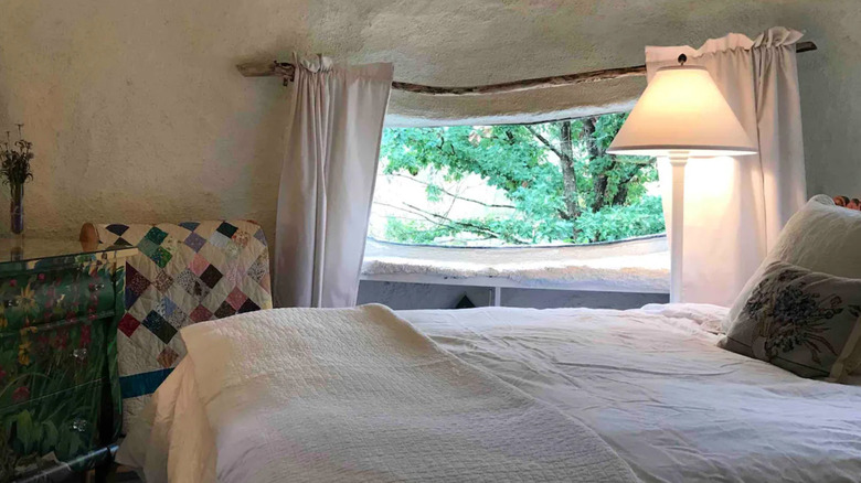 Bedroom of cave Airbnb