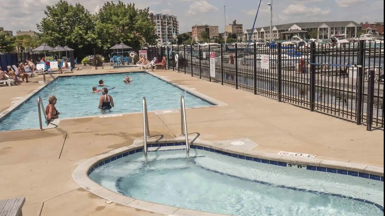 public pool with swimmers