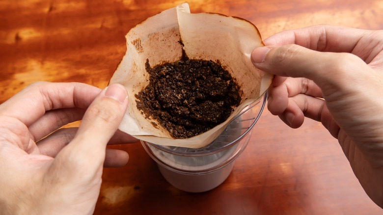 used coffee grounds in filter