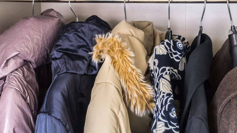 Cardigan and coats on hangers