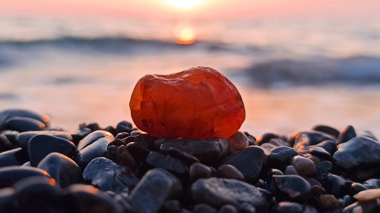 Carnelian stone on seashore