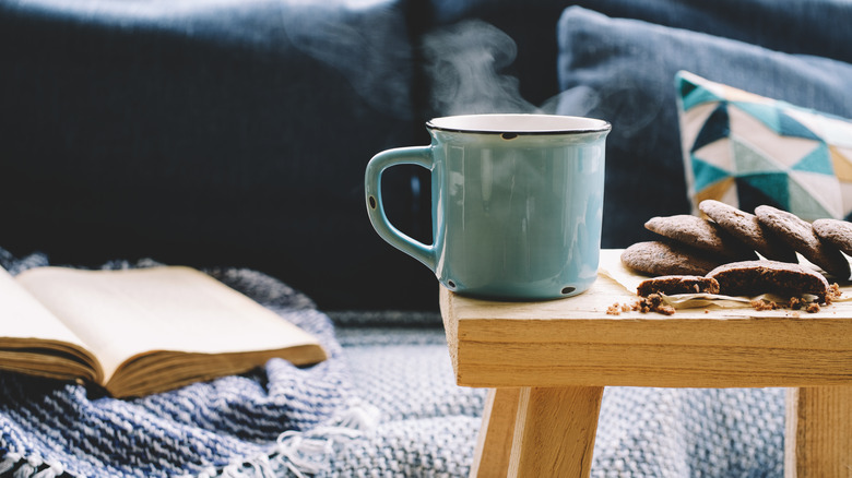 Hot drink by couch