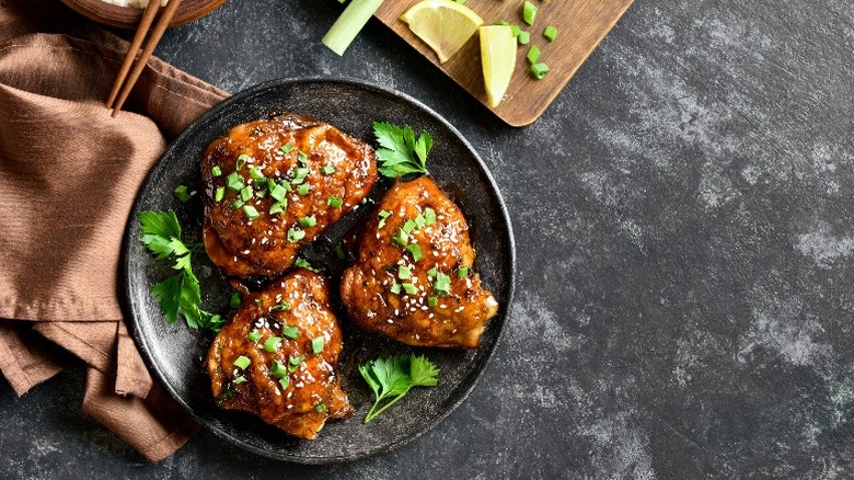 Plate of broiled chicken