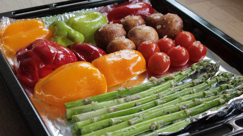 vegetables on tray with tin foil 