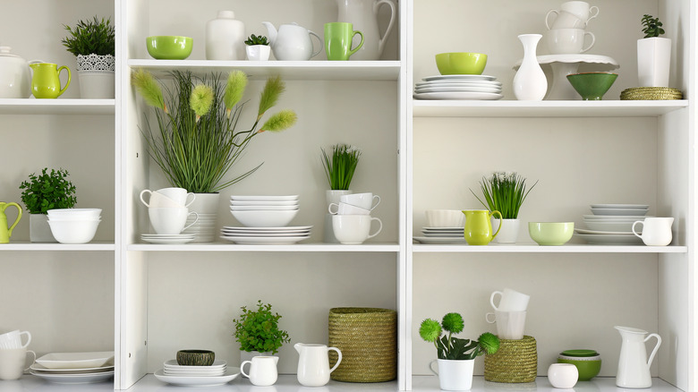 Open shelving in a kitchen