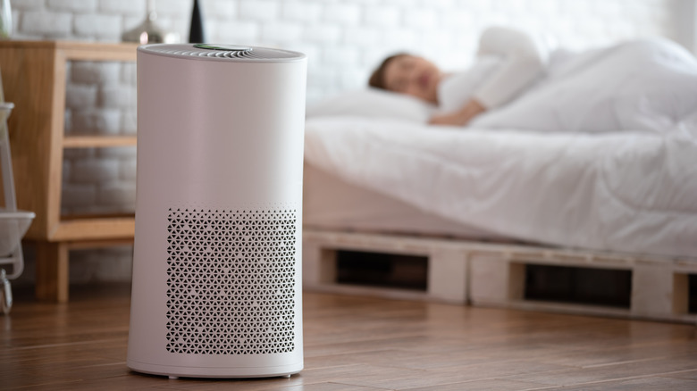 Sleeping woman and air purifier