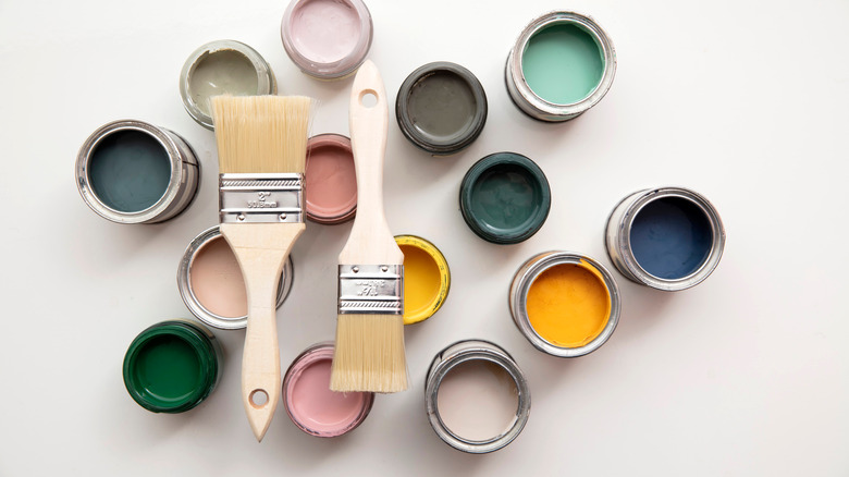 Paint cans with various colors