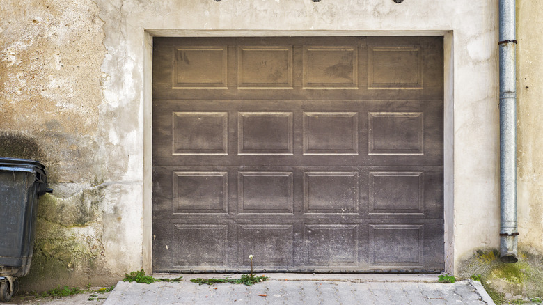 Dirty and weathered garage door