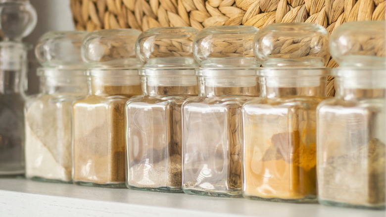 spice jars on shelf