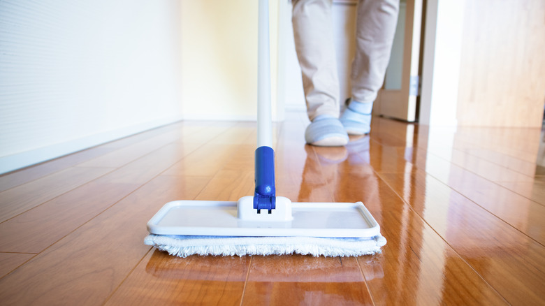 mopping wax finished hardwood floor